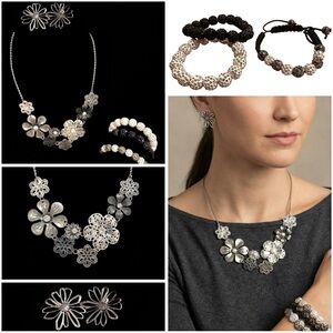 Jewelry Bundle (5) : Flowered Necklace, Daisy Flower Earrings, 3 Bracelets EUC